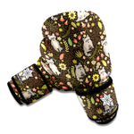 Raccoon And Floral Pattern Print Boxing Gloves