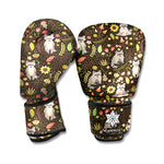 Raccoon And Floral Pattern Print Boxing Gloves