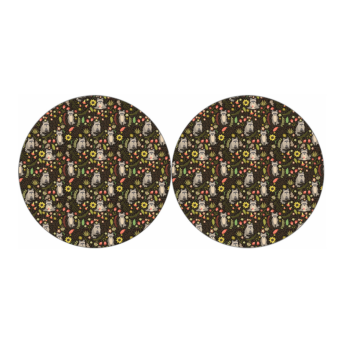 Raccoon And Floral Pattern Print Car Coasters