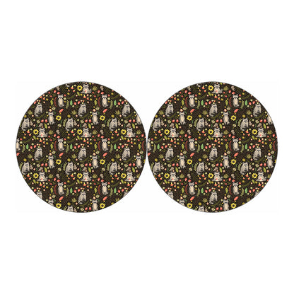 Raccoon And Floral Pattern Print Car Coasters