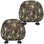 Raccoon And Floral Pattern Print Car Headrest Covers