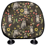 Raccoon And Floral Pattern Print Car Headrest Covers