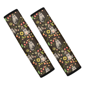 Raccoon And Floral Pattern Print Car Seat Belt Covers