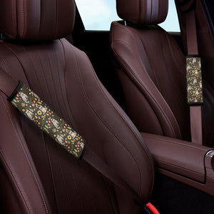 Raccoon And Floral Pattern Print Car Seat Belt Covers