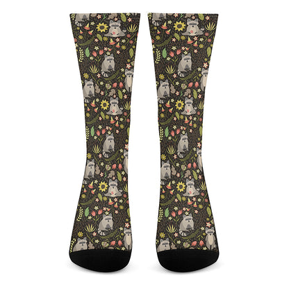 Raccoon And Floral Pattern Print Crew Socks