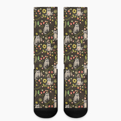Raccoon And Floral Pattern Print Crew Socks
