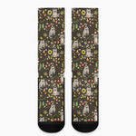 Raccoon And Floral Pattern Print Crew Socks