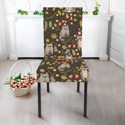 Raccoon And Floral Pattern Print Dining Chair Slipcover