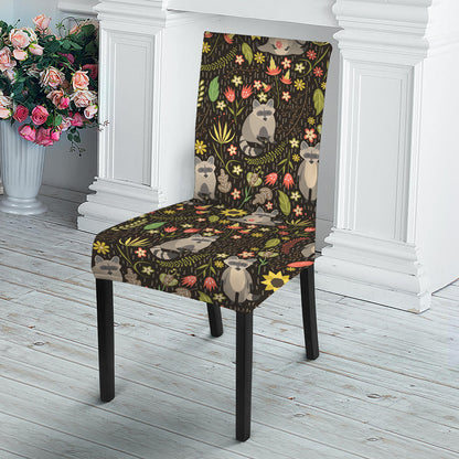 Raccoon And Floral Pattern Print Dining Chair Slipcover