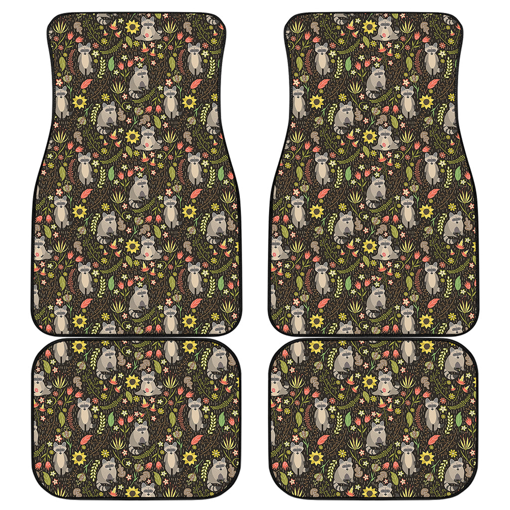 Raccoon And Floral Pattern Print Front and Back Car Floor Mats