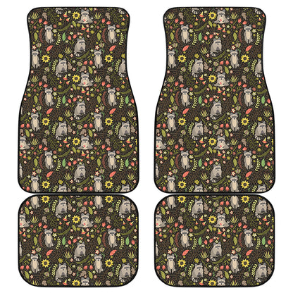 Raccoon And Floral Pattern Print Front and Back Car Floor Mats