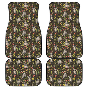 Raccoon And Floral Pattern Print Front and Back Car Floor Mats