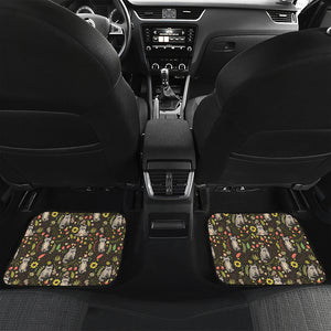 Raccoon And Floral Pattern Print Front and Back Car Floor Mats