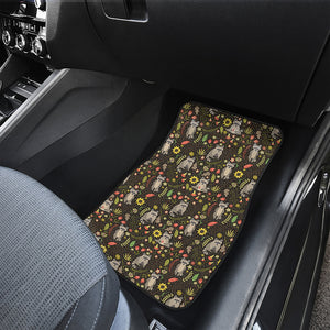 Raccoon And Floral Pattern Print Front and Back Car Floor Mats