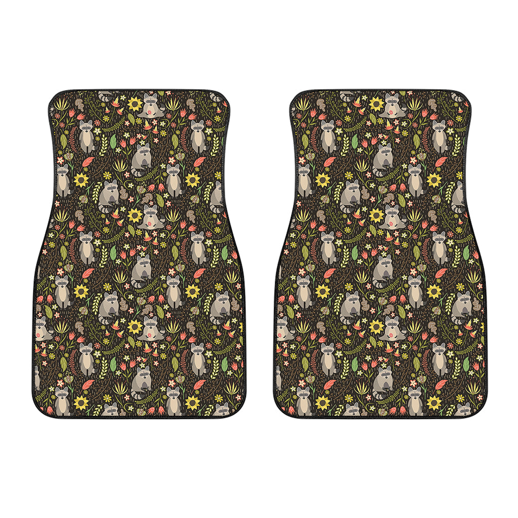 Raccoon And Floral Pattern Print Front Car Floor Mats