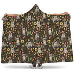 Raccoon And Floral Pattern Print Hooded Blanket