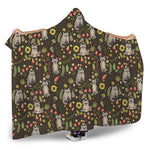 Raccoon And Floral Pattern Print Hooded Blanket