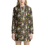Raccoon And Floral Pattern Print Hoodie Dress