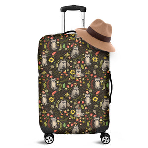 Raccoon And Floral Pattern Print Luggage Cover