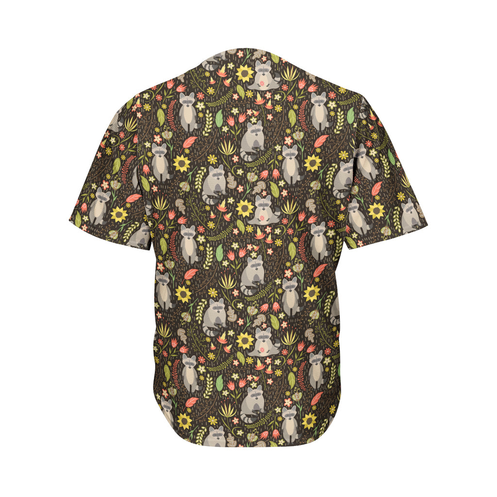 Raccoon And Floral Pattern Print Men's Baseball Jersey