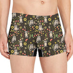 Raccoon And Floral Pattern Print Men's Boxer Briefs