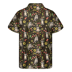 Raccoon And Floral Pattern Print Men's Short Sleeve Shirt