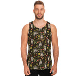 Raccoon And Floral Pattern Print Men's Tank Top