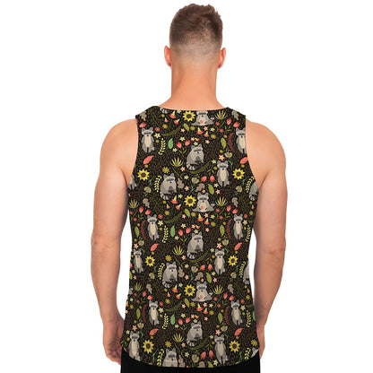 Raccoon And Floral Pattern Print Men's Tank Top