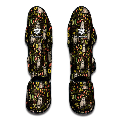 Raccoon And Floral Pattern Print Muay Thai Shin Guard