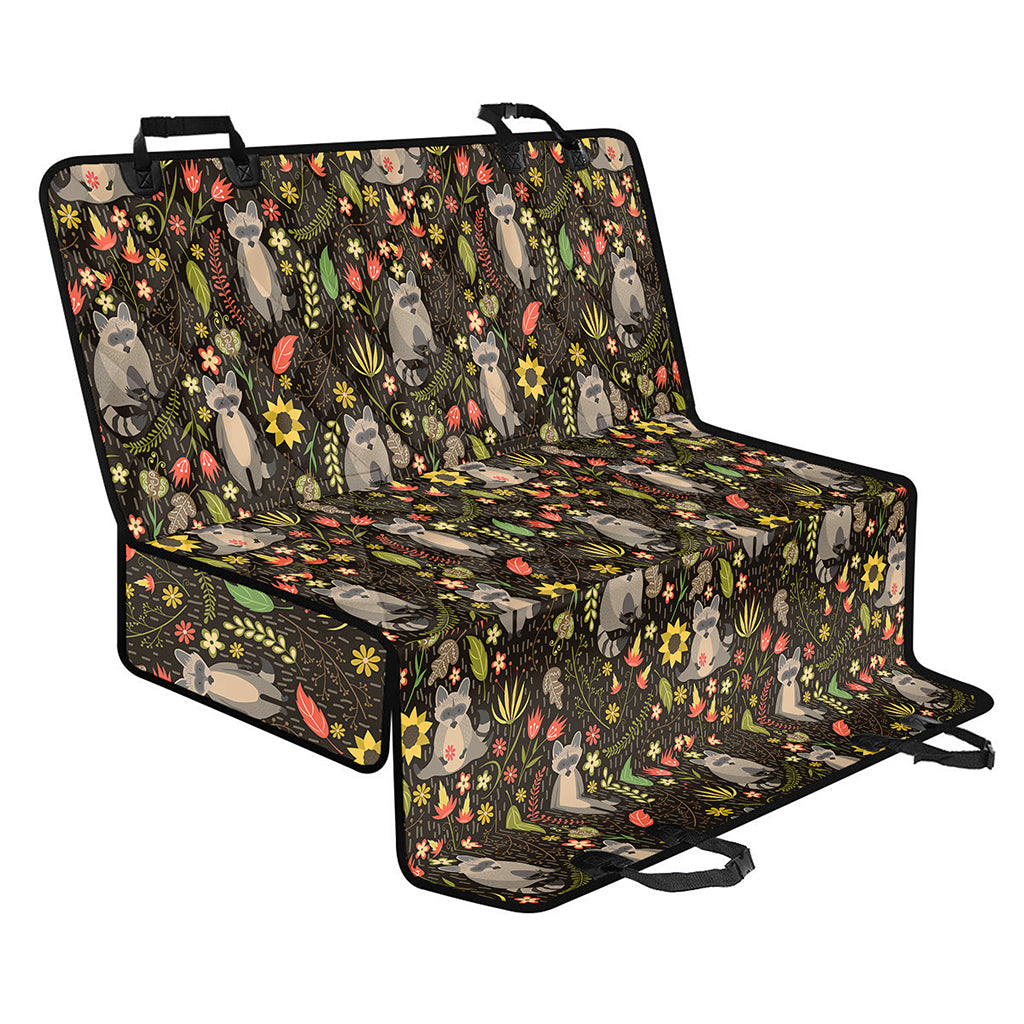 Raccoon And Floral Pattern Print Pet Car Back Seat Cover