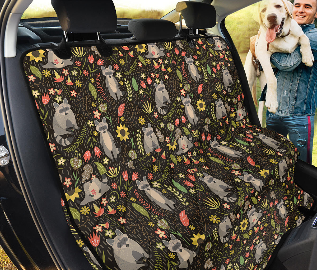 Raccoon And Floral Pattern Print Pet Car Back Seat Cover