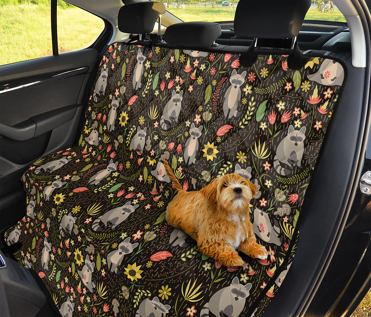 Raccoon And Floral Pattern Print Pet Car Back Seat Cover