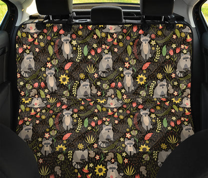 Raccoon And Floral Pattern Print Pet Car Back Seat Cover