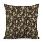 Raccoon And Floral Pattern Print Pillow Cover