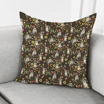 Raccoon And Floral Pattern Print Pillow Cover