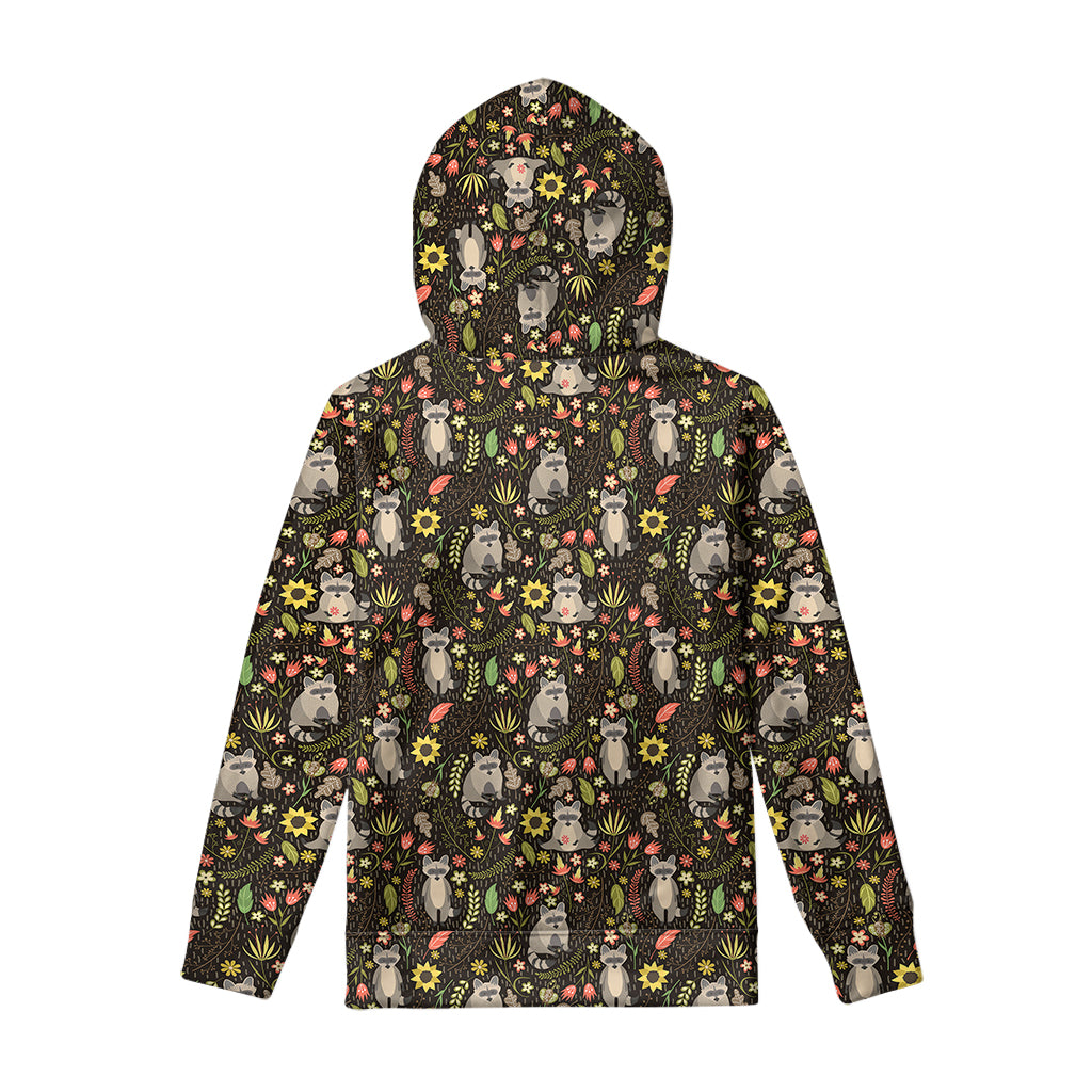 Raccoon And Floral Pattern Print Pullover Hoodie