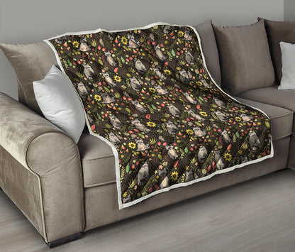 Raccoon And Floral Pattern Print Quilt