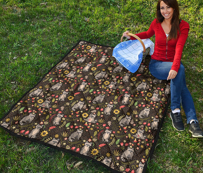 Raccoon And Floral Pattern Print Quilt