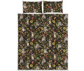 Raccoon And Floral Pattern Print Quilt Bed Set