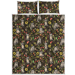 Raccoon And Floral Pattern Print Quilt Bed Set