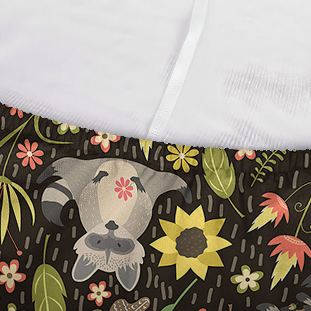 Raccoon And Floral Pattern Print Sofa Cover