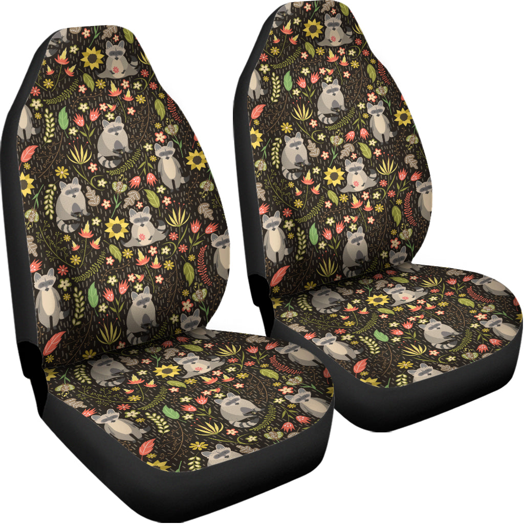 Raccoon And Floral Pattern Print Universal Fit Car Seat Covers