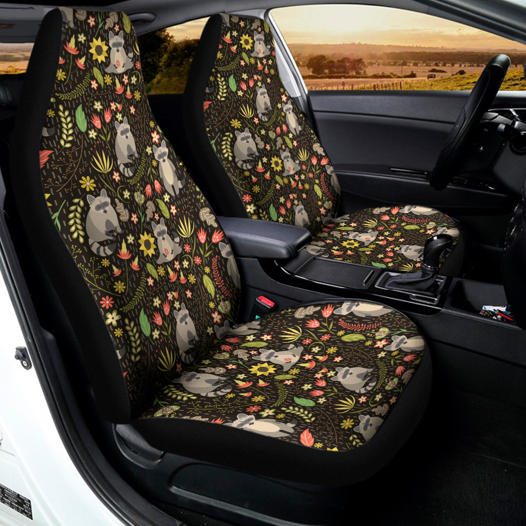 Raccoon And Floral Pattern Print Universal Fit Car Seat Covers