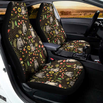 Raccoon And Floral Pattern Print Universal Fit Car Seat Covers
