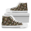 Raccoon And Floral Pattern Print White High Top Sneakers