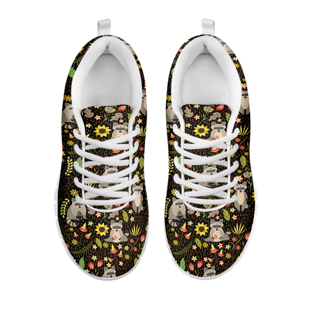 Raccoon And Floral Pattern Print White Sneakers