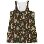 Raccoon And Floral Pattern Print Women's Racerback Tank Top