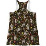 Raccoon And Floral Pattern Print Women's Racerback Tank Top