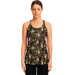 Raccoon And Floral Pattern Print Women's Racerback Tank Top