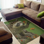 Raccoon And Flower Print Area Rug